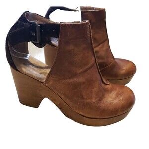 Free People Amber Orchard Heel Platform Clog Two Tone Brown Leather Sz 9 EU40